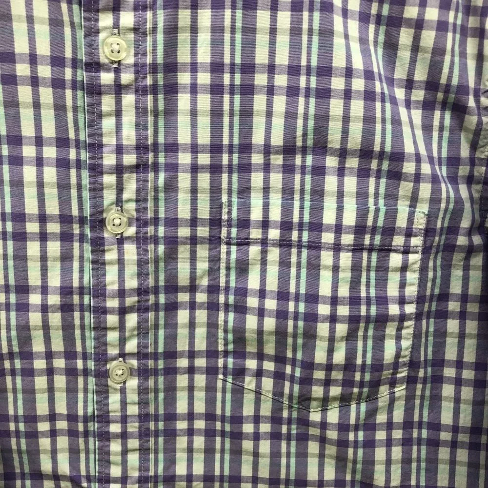 J. Crew Slim Untucked Long Sleeve Shirt Mens M‎ Purple White Plaid Flex Stretch